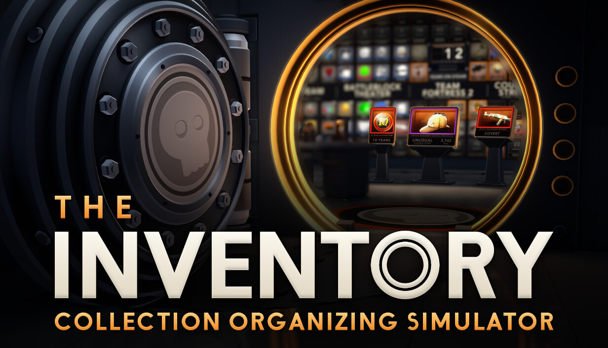 The Inventory: a vault door standing open on a wall of displayed Steam items.